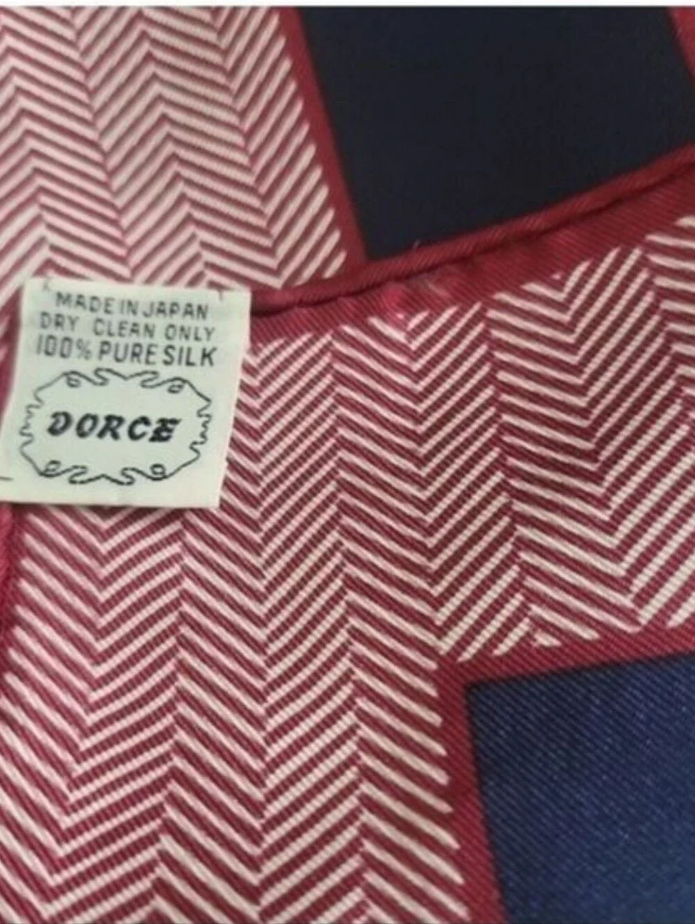 Vintage 1970s Silk Dorce Red White Blue Herringbone Scarf